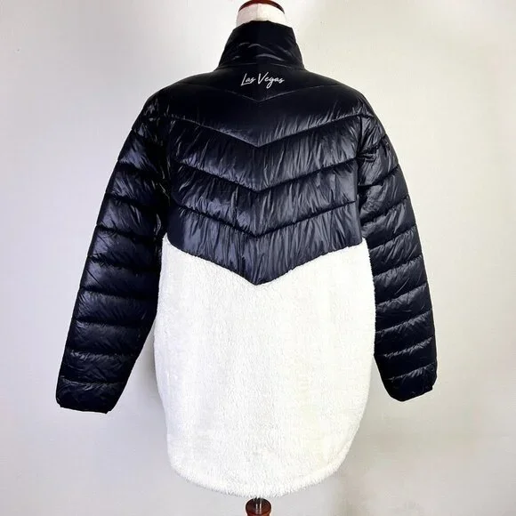 Las Vegas Raiders NFL Puffer Jacket Women's XL Black White Sherpa Gorpcore Fall - Picture 5 of 10